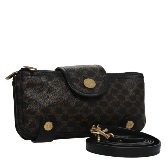 CELINE Macadam Canvas Shoulder Bag Black Brown Auth 105799AV - Picture 1 of 15